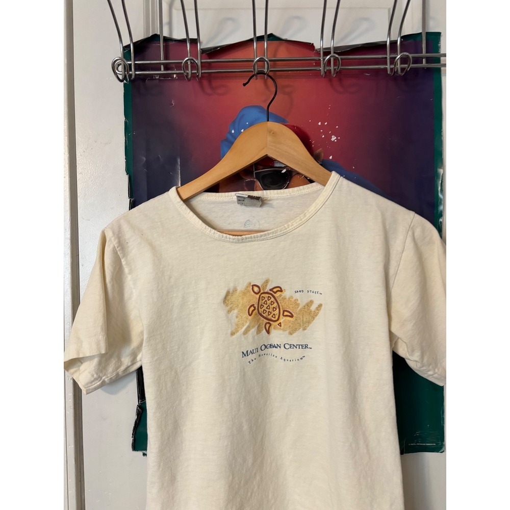 Vintage Sand Stuff Maui Ocean Center Sea Turtle Graphic T-Shirt Cream Small USA - Picture 3 of 5